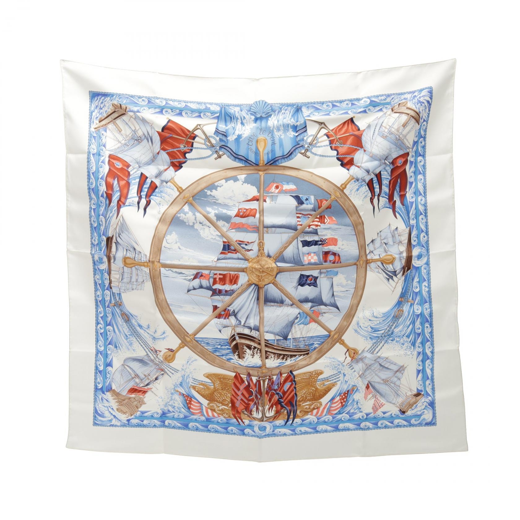 エルメス HERMES カレ90 VIVE LE VENT スカーフ 衣料品 シルク シルク レディース ホワイト系 / マルチカラー 【中古】