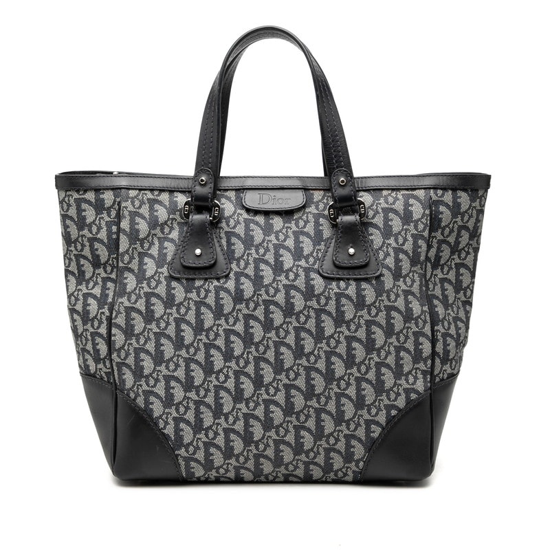 ディオール トロッター トートバッグ ハンドバッグ ネイビー キャンバス レザー レディース Dior 【中古】