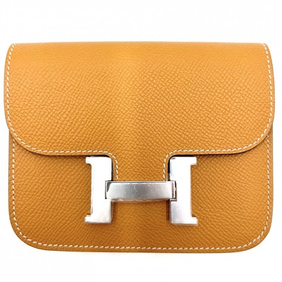 HERMES エルメス 二つ折り財布 コンスタンス スリムウォレット コンパクト 財布 Hロゴ B刻印 ヴォーエプソン ブラウン 茶 シルバー金具 レディース 美品 2023年【中古品】