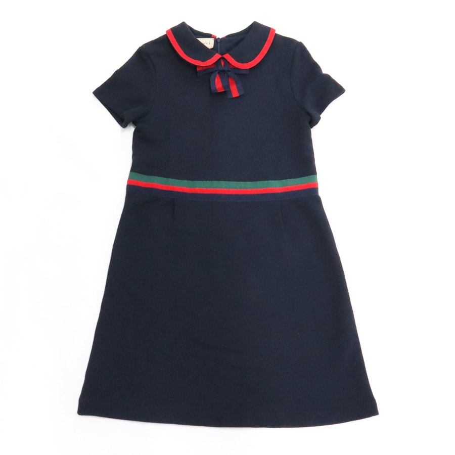 グッチ GUCCI ワンピース コットン ネイビー×レッド キッズ【中古】 h31620i
