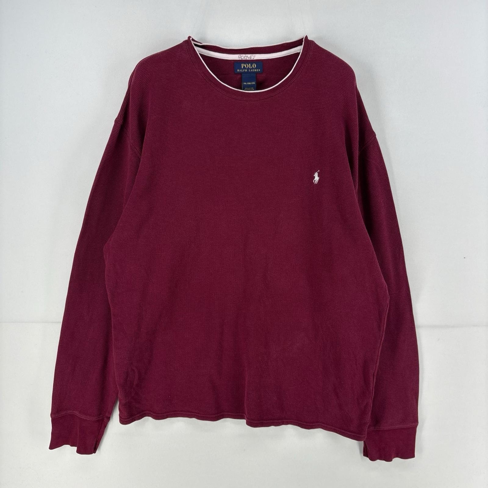 古着 ポロ・ラルフローレン POLO RALPH LAUREN 長袖Tシャツ ワンポイント サーマル 大きいサイズ 刺繍 2XL  レッド系 メンズ