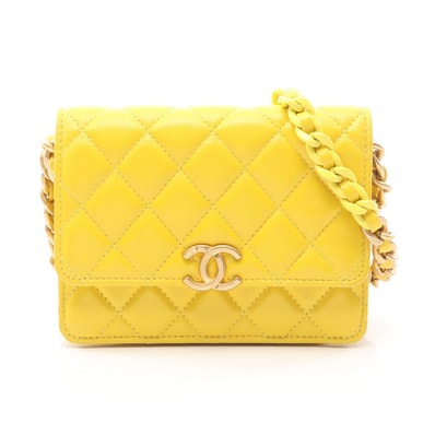 シャネル CHANEL マトラッセ ミニ ショルダーバッグ バッグ ラムスキン(羊革) レディース イエロー系 【中古】