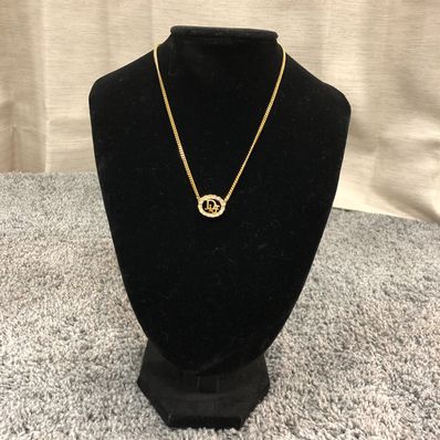 Dior Logo Rhinestone Oval Necklace "Gold"