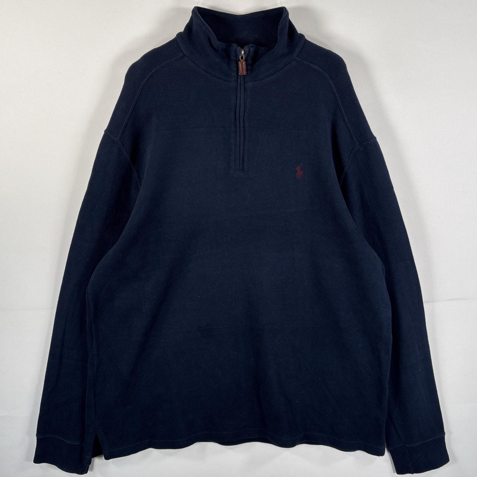 古着 90's/90年代 ポロバイラルフローレン Polo by Ralph Lauren コットンニット ハーフジップ 大きいサイズ XL  ネイビー メンズ