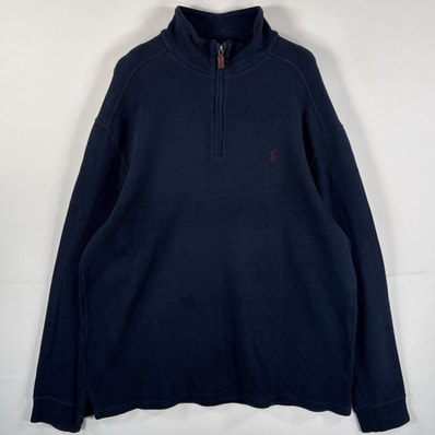 古着 90's/90年代 ポロバイラルフローレン Polo by Ralph Lauren コットンニット ハーフジップ 大きいサイズ XL ネイビー メンズ