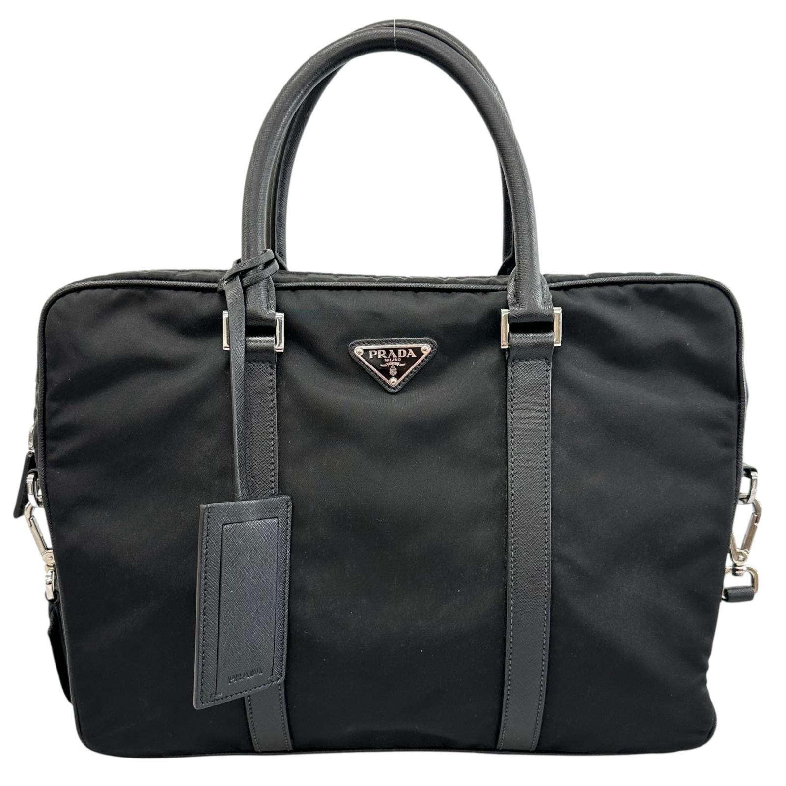 美品 PRADA プラダ サフィアーノ ブリーフケース 2VE661 ハンドバッグ ナイロン ブラック メンズ【中古】