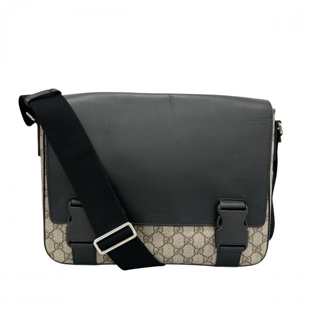 GUCCI グッチ ショルダーバッグ GGスプリーム メッセンジャーバッグ 斜め掛け 406367 GGスプリームキャンバス ブラック 黒 シルバー金具 メンズ【中古品】