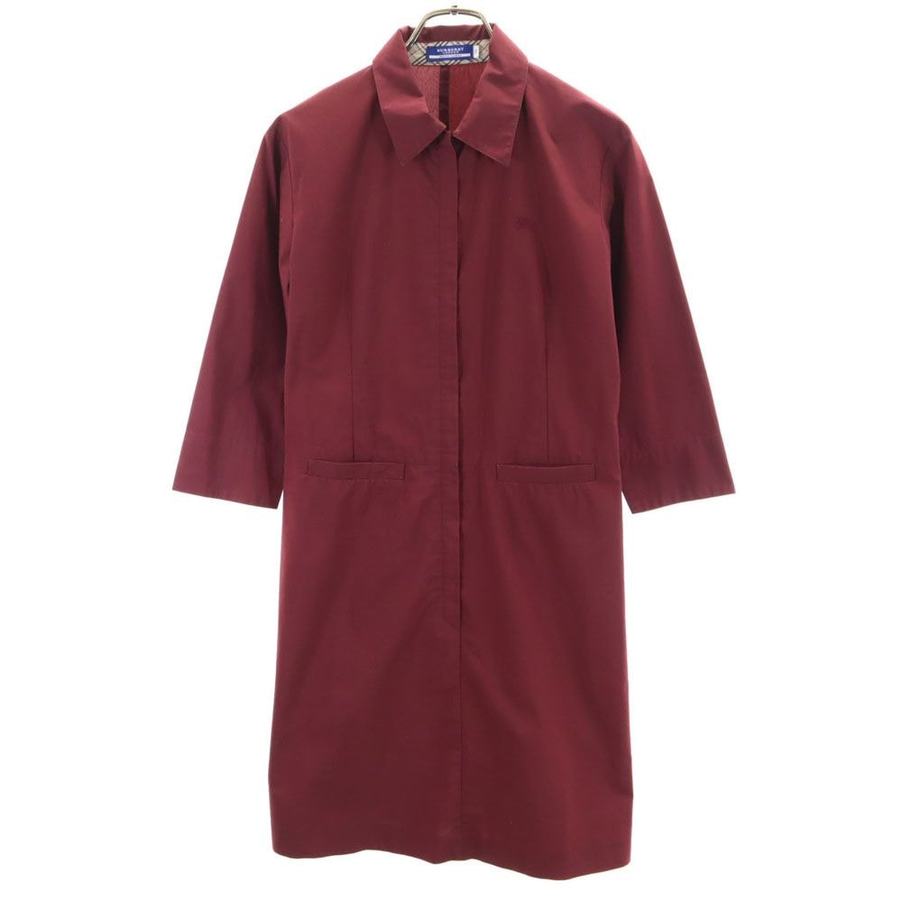 BURBERRY BLUE LABEL バーバリーブルーレーベル 三陽商会 7分袖 ワンピース 38 レッド系 フロントジップ
