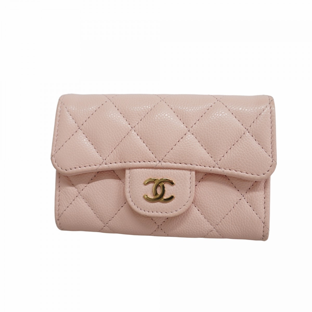 【6db1873-k】シャネル カードケース マトラッセ キャビアスキン ピンク シャンパンゴールド金具【中古】レディース