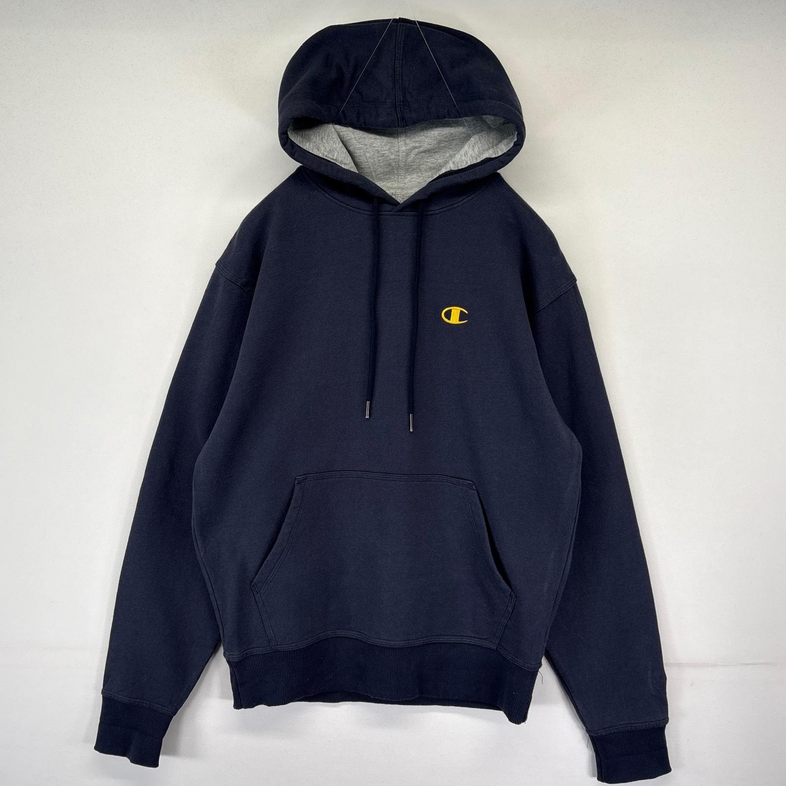 古着 チャンピオン Champion パーカー スウェット ワンポイントロゴ プルオーバー フーディ ワッペン S ネイビー メンズ