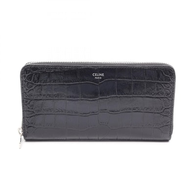 セリーヌ CELINE クロコ型押し ラウンド長財布 財布 レザー レディース ブラック系 【中古】