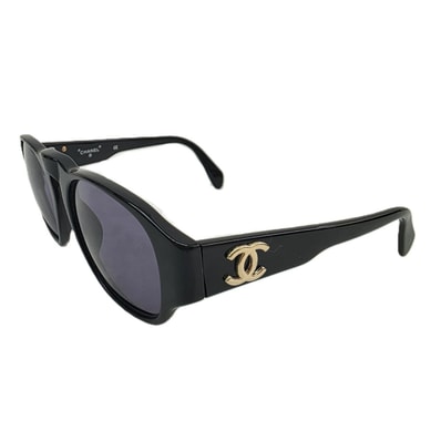 CHANEL シャネル ココマーク ゴールド金具 ウェリントン サングラス 01452 94305 プラスチック ブラック レディース【中古】