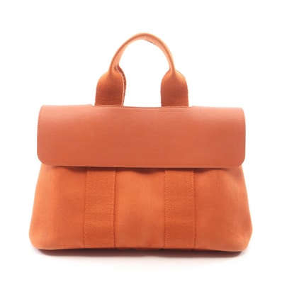 エルメス HERMES ヴァルパライソPM ポティロン ハンドバッグ バッグ レザー キャンバス トワルシェブロン オレンジ レディース オレンジ系 【中古】