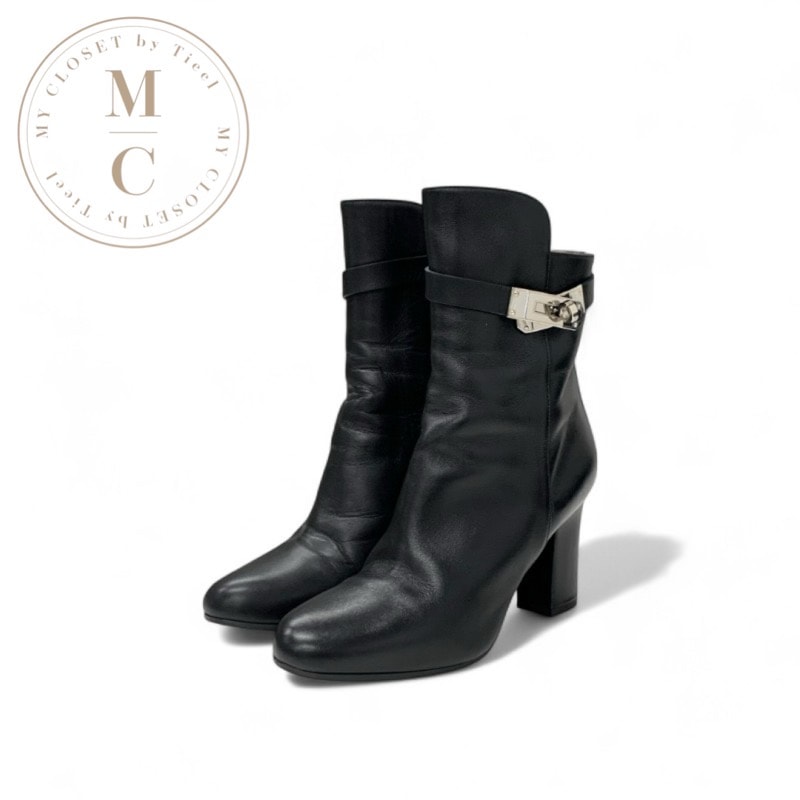 エルメス HERMES ジュウーズ ブーツ ショートブーツ 靴 シューズ レザー ブラック 黒 シルバー ケリー金具