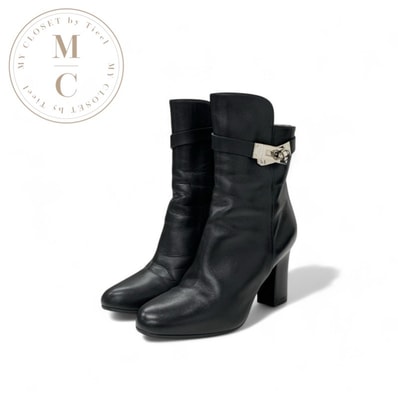 エルメス HERMES ジュウーズ ブーツ ショートブーツ 靴 シューズ レザー ブラック 黒 シルバー ケリー金具