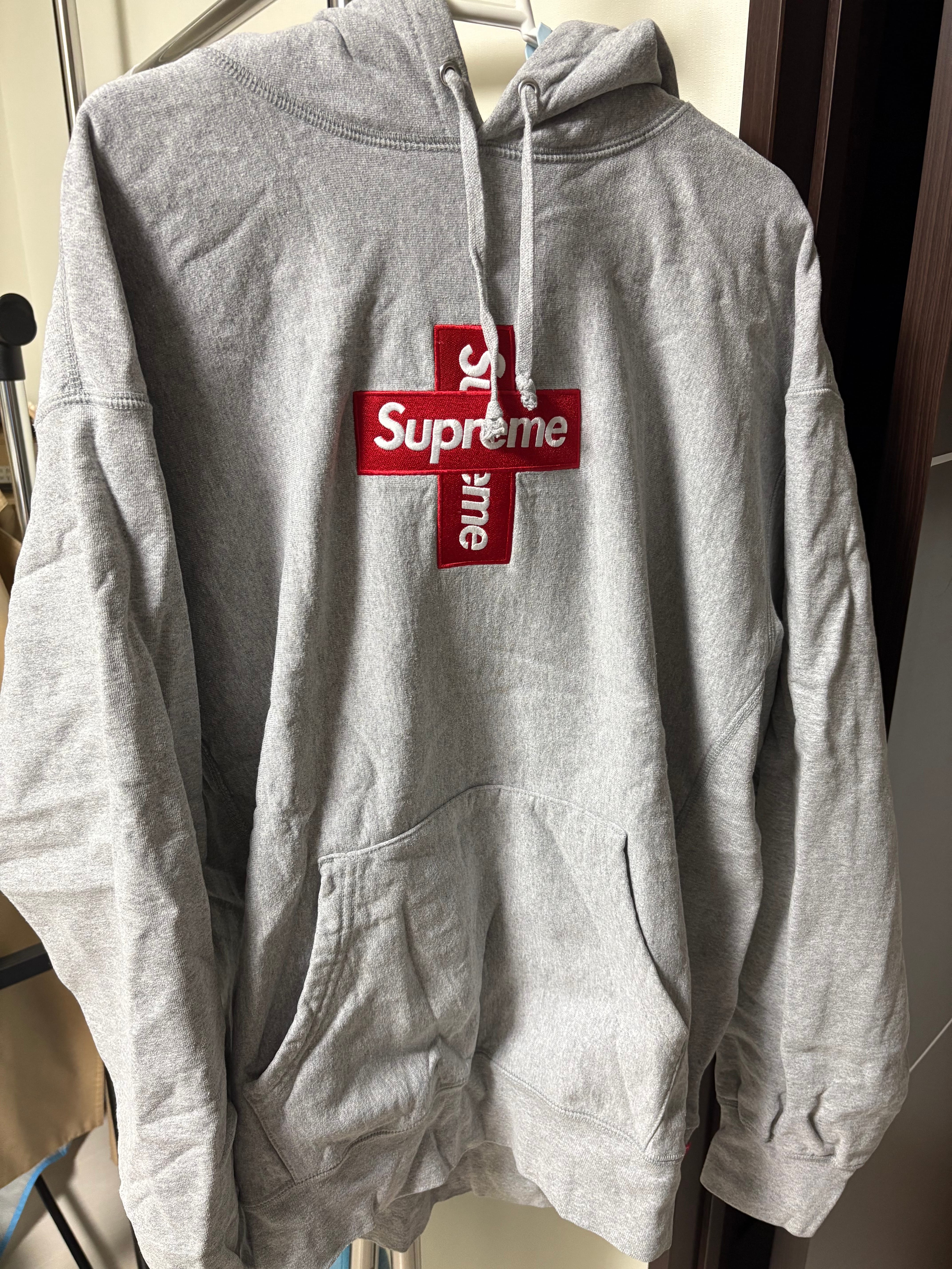 Supreme Cross Box Logo Hooded Sweatshirt "Grey"