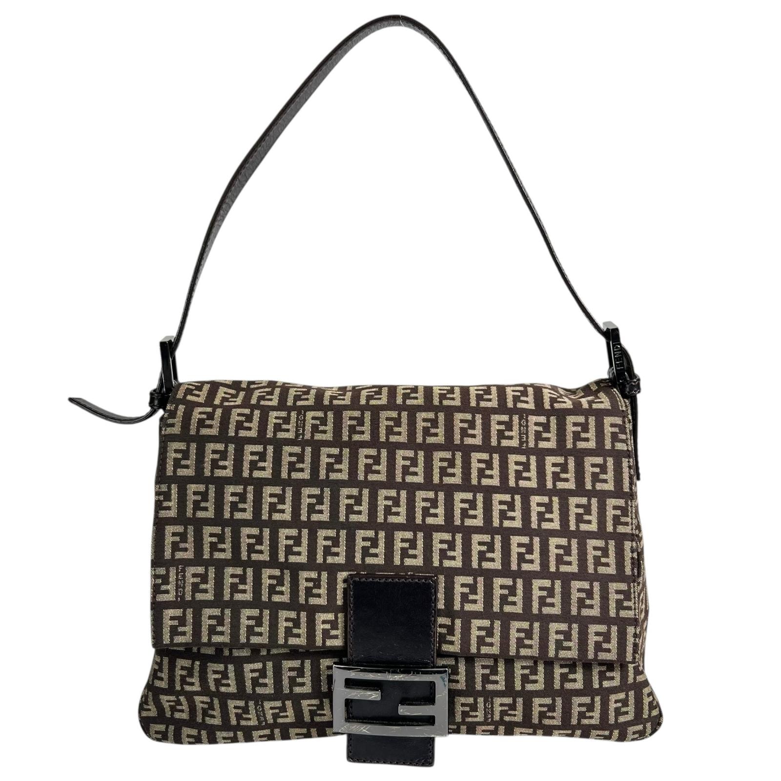 FENDI フェンディ マンマバケット ショルダーバッグ ナイロン ブラウン レディース ズッキーノ【中古】