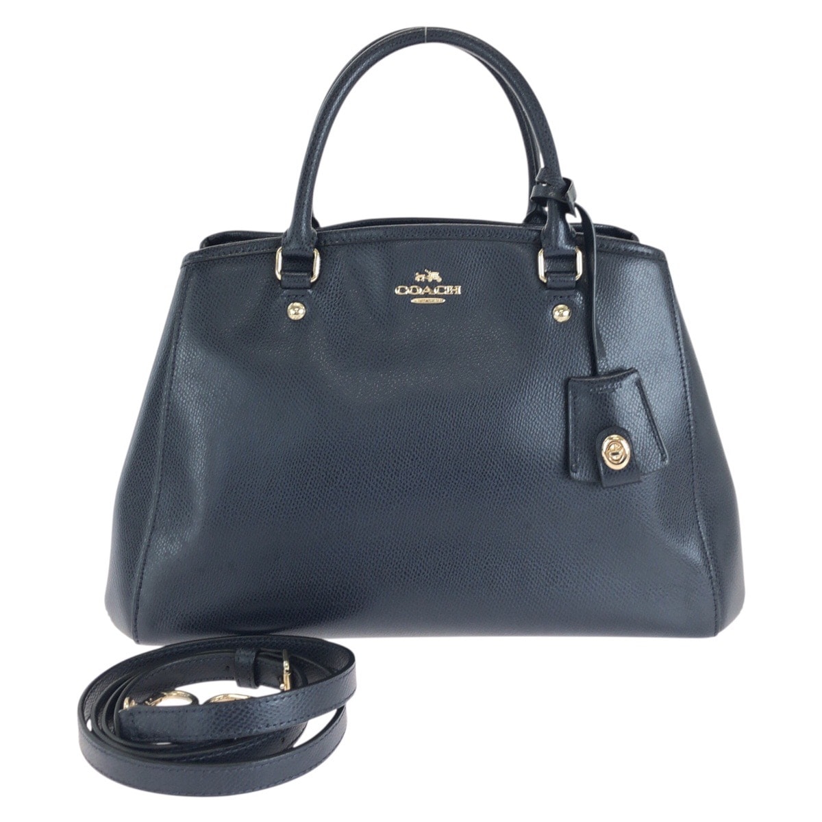 COACH コーチ マーゴット キャリーオール 2way ネイビー ゴールド金具 レザー ハンドバッグ ショルダーバッグ 1-0296086 【中古】