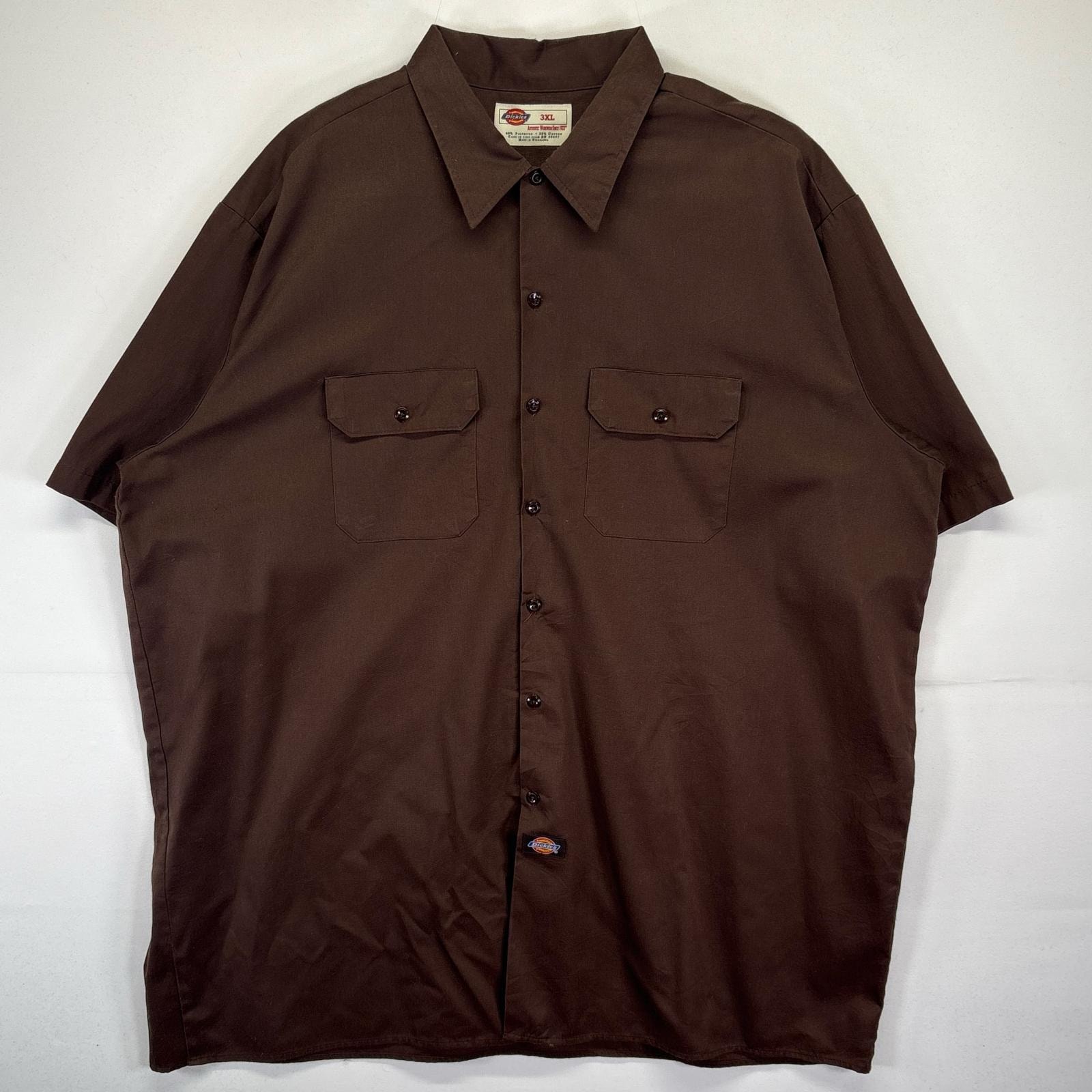 古着 ディッキーズ Dickies 半袖シャツ 大きいサイズ ワーク ワンポイントロゴ 無地 14042 ブラウン メンズ
