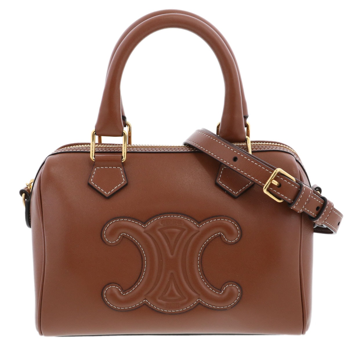 CELINE セリーヌ トリオンフ スモール ボストン ショルダーバッグ 113773DU3.04LU カーフ ブラウン  レディース【中古】