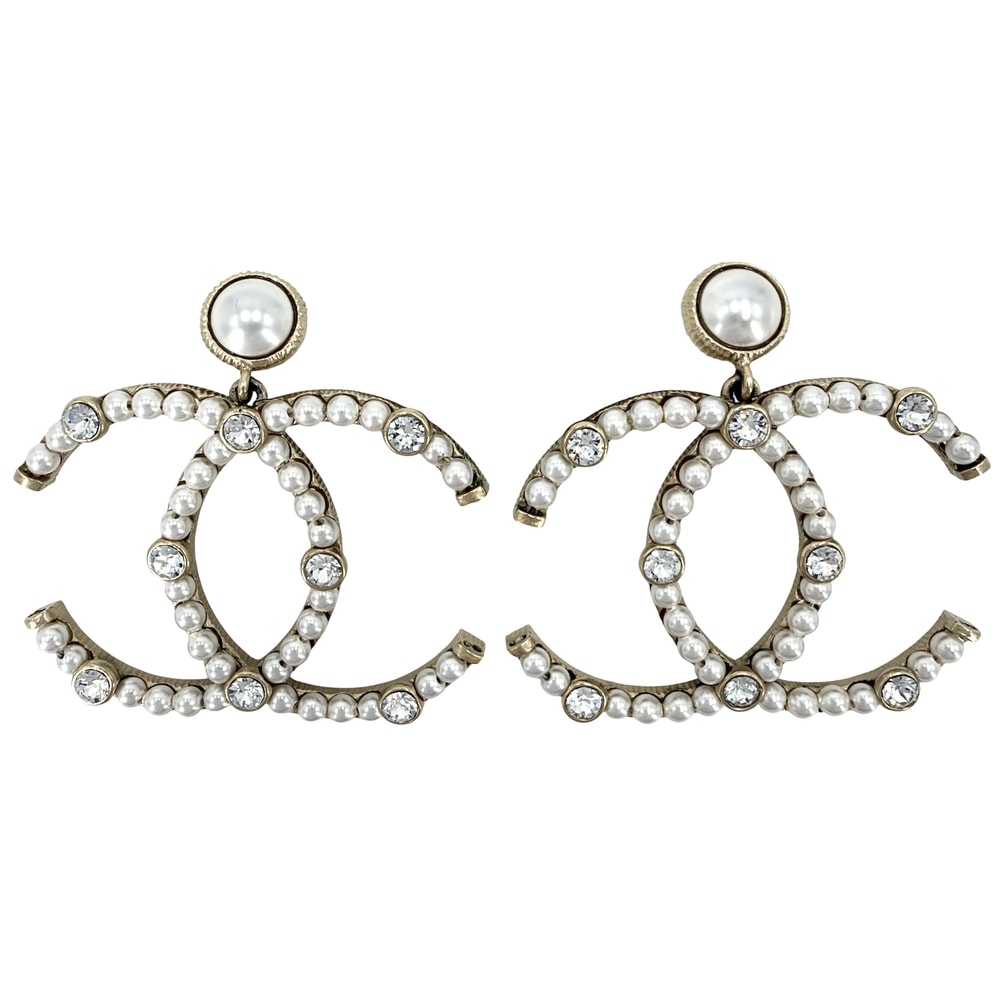 CHANEL シャネル ピアス ココマーク アクセサリー GP  フェイクパール  ラインストーン  F20C ゴールド ホワイト 白 レディース 約20.6g 2020年【中古品】