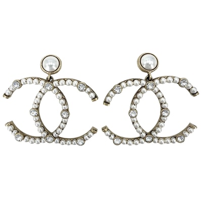 CHANEL シャネル ピアス ココマーク アクセサリー GP フェイクパール ラインストーン F20C ゴールド ホワイト 白 レディース 約20.6g 2020年【中古品】