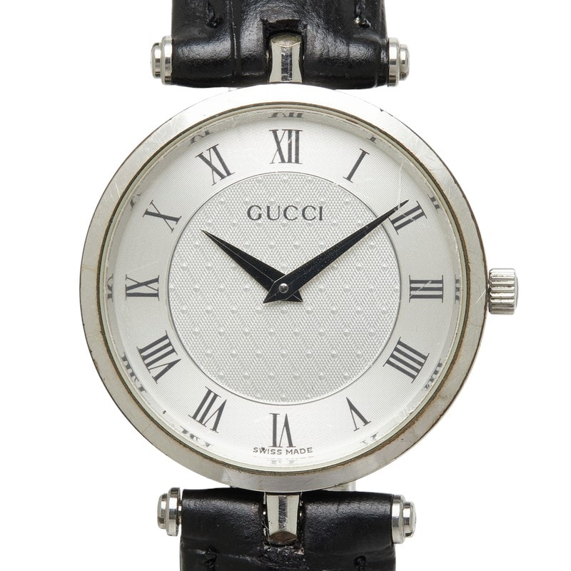 グッチ 腕時計 2040M クオーツ シルバー文字盤 ステンレススチール レザー メンズ GUCCI 中古