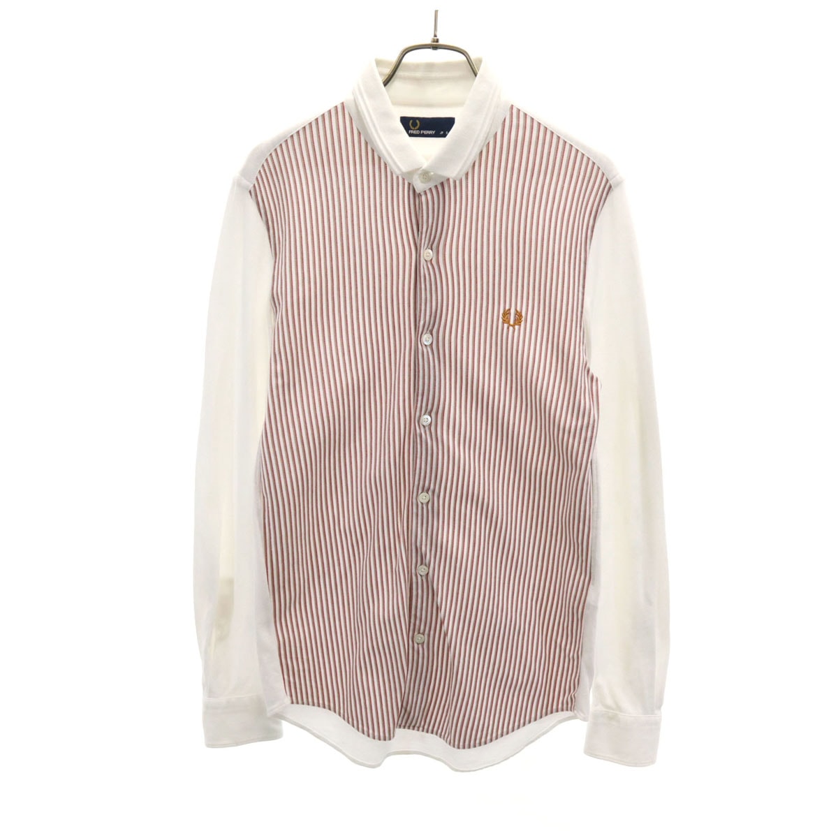 FRED PERRY フレッドペリー ストライプ柄 長袖 鹿の子 シャツ S ホワイト