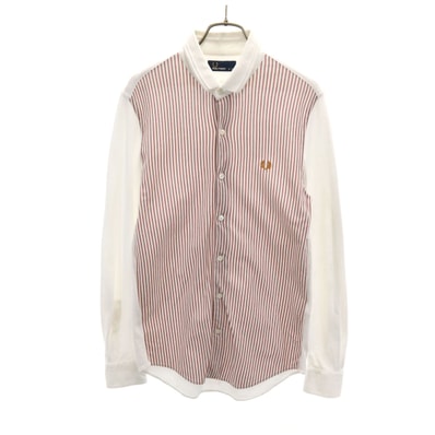 FRED PERRY フレッドペリー ストライプ柄 長袖 鹿の子 シャツ S ホワイト