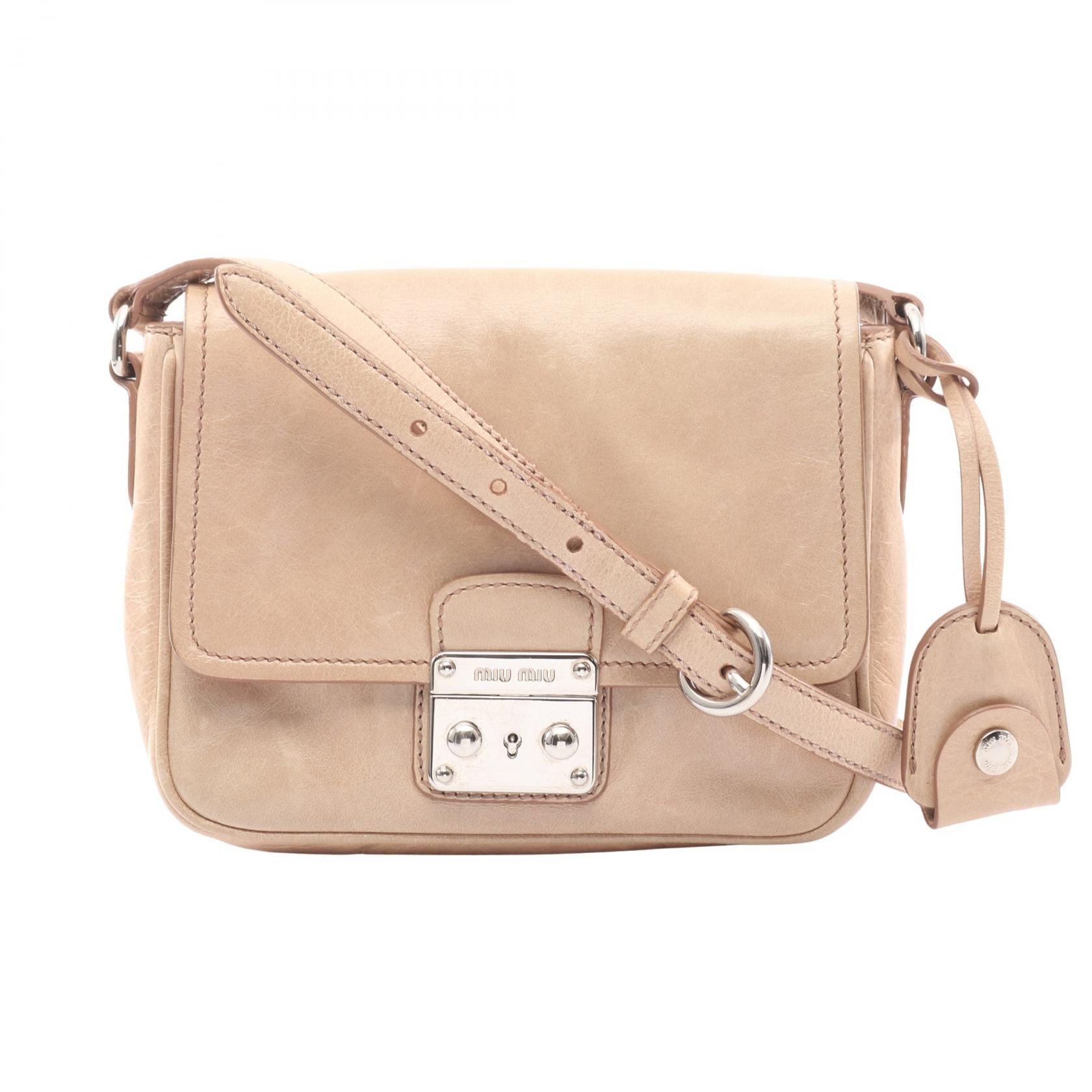 ミュウ ミュウ Miu Miu VITELLO SHINE ショルダーバッグ バッグ レザー レディース ベージュ系 【中古】