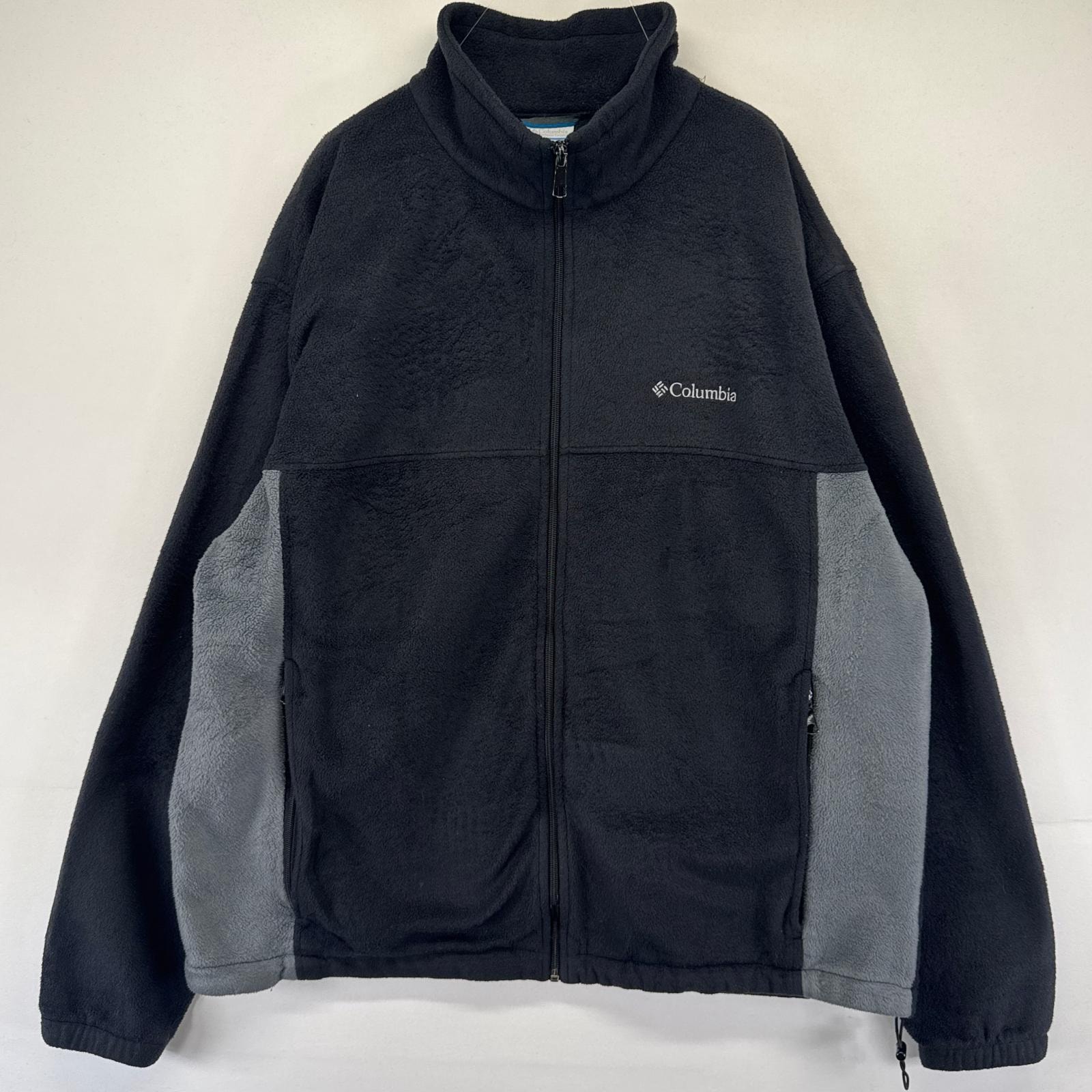 古着 コロンビア Columbia フリース ジャケット フルジップ ワンポイントロゴ刺繍 大きいサイズ 2XL ブラック系 メンズ