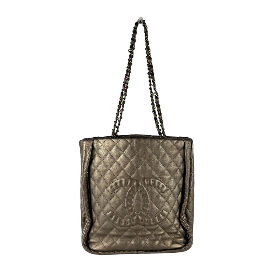 シャネル CHANEL ショルダーバッグ レザー メタリックカーキゴールド レディース【中古】 z10654