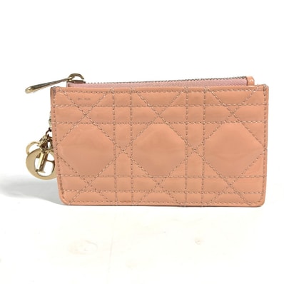ディオール Dior カナージュ レディディオール LADYDIOR 財布 小銭入れ コインケース エナメル ピンク系