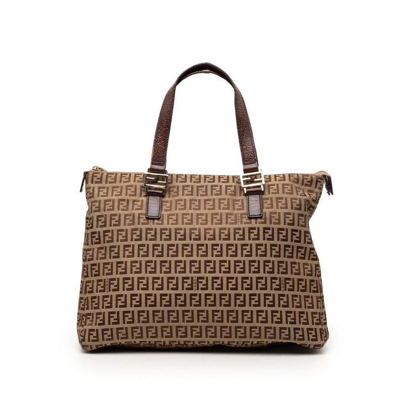 フェンディ ズッキーノ トートバッグ ハンドバッグ 88BH138 ブラウン キャンバス レザー レディース FENDI 【中古】