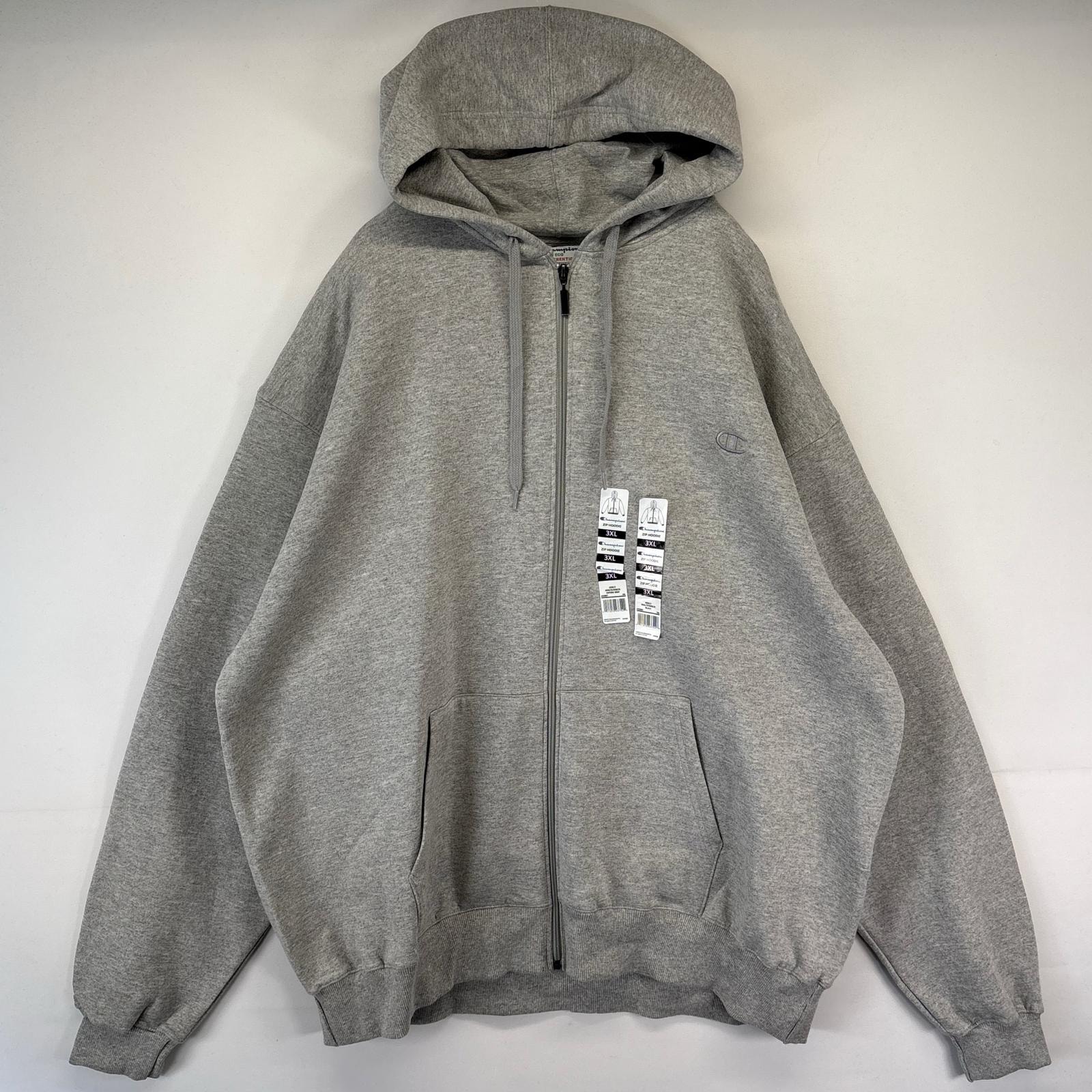 古着 チャンピオン Champion パーカー フルジップ ワンポイントロゴ刺繍 大きいサイズ フーディ 3XL  グレー メンズ