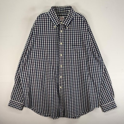 古着 ブルックスブラザーズ Brooks Brothers 長袖シャツ ボタンダウン 胸ポケット L ネイビー系 チェック メンズ