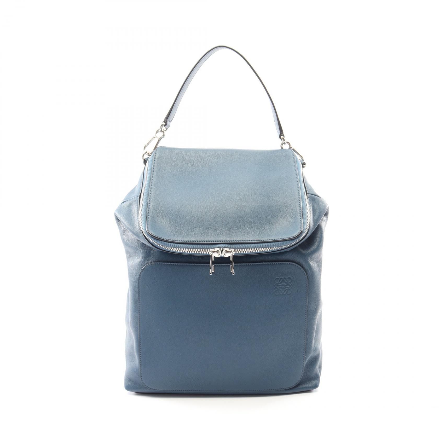 ロエベ LOEWE GOYA ゴヤ リュックサック バックパック バッグ レザー メンズ レディース ブルー系 316.30.P40 【中古】