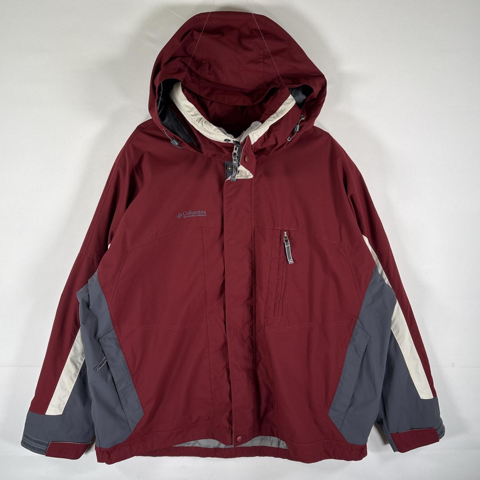 古着 コロンビア Columbia マウンテンパーカー ナイロンジャケット フルジップ ワンポイントロゴ刺繍 14041 バーガンディ メンズ