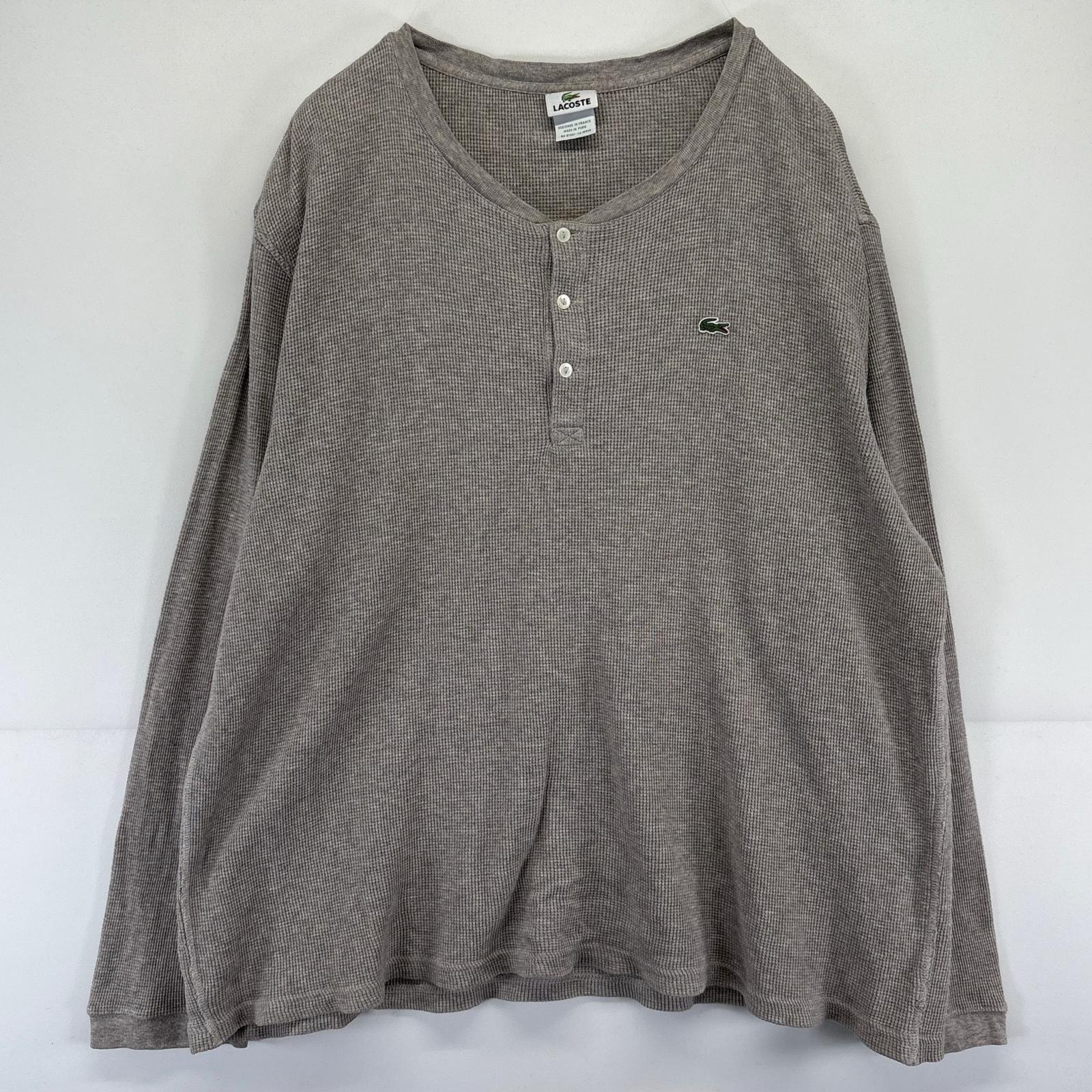 古着 ラコステ LACOSTE 長袖Tシャツ サーマル ワッフル ヘンリーネック 大きいサイズ 9  グレー系 メンズ