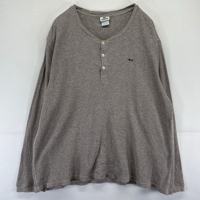 古着 ラコステ LACOSTE 長袖Tシャツ サーマル ワッフル ヘンリーネック 大きいサイズ 9 グレー系 メンズ