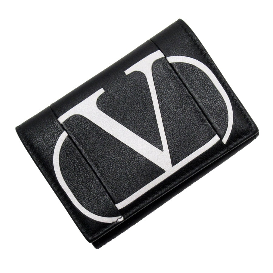 ヴァレンティノ ガラヴァーニ Valentino Garavani 三つ折り財布 レザー ブラック×ホワイト ユニセックス【中古】 t19250g