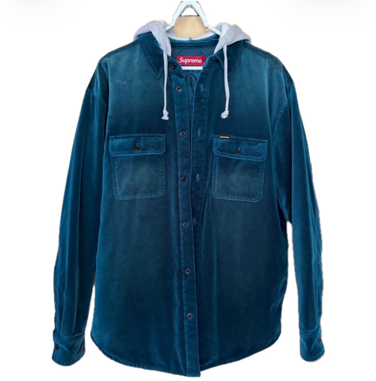 Supreme Quilted Lined Hooded Velvet Shirt "Teal"