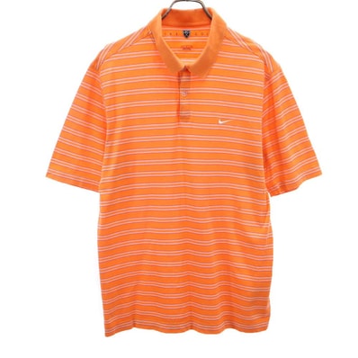 NIKE GOLF ナイキゴルフ ボーダー柄 ゴルフ 半袖 ポロシャツ L オレンジ系