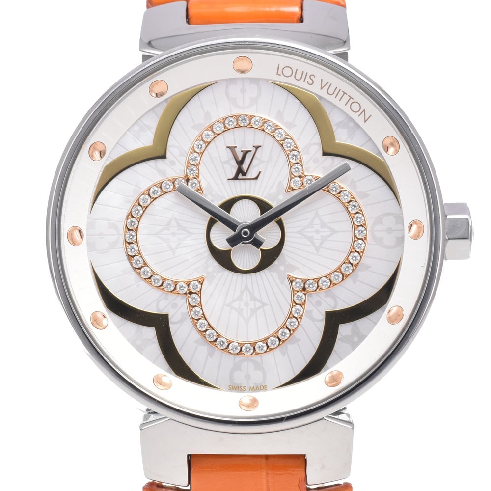 ルイ・ヴィトン LOUIS VUITTON QA019Z タンブール ムーンディヴァイン MM ダイヤモンド クォーツ レディース 美品 内箱付き O#148952