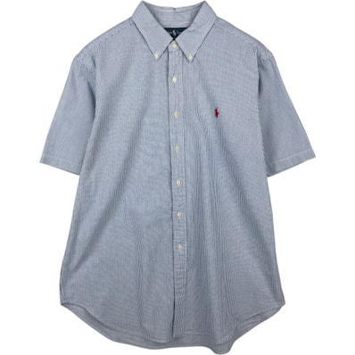 古着 ラルフローレン Ralph Lauren CLASSIC FIT シアサッカー 半袖 ボタンダウン ストライプシャツ メンズXL相当/eaa641194