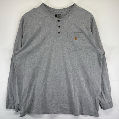 古着 カーハート Carhartt 長袖Tシャツ 大きいサイズ ヘンリーネック ワンポイントロゴデザイン ワーク 3XL グレー系 メンズ