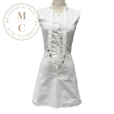 ルイヴィトン LOUIS VUITTON ワンピース コットン ホワイト 白 ゴールド ロゴ フィットアンドフレアドレス ノースリーブ