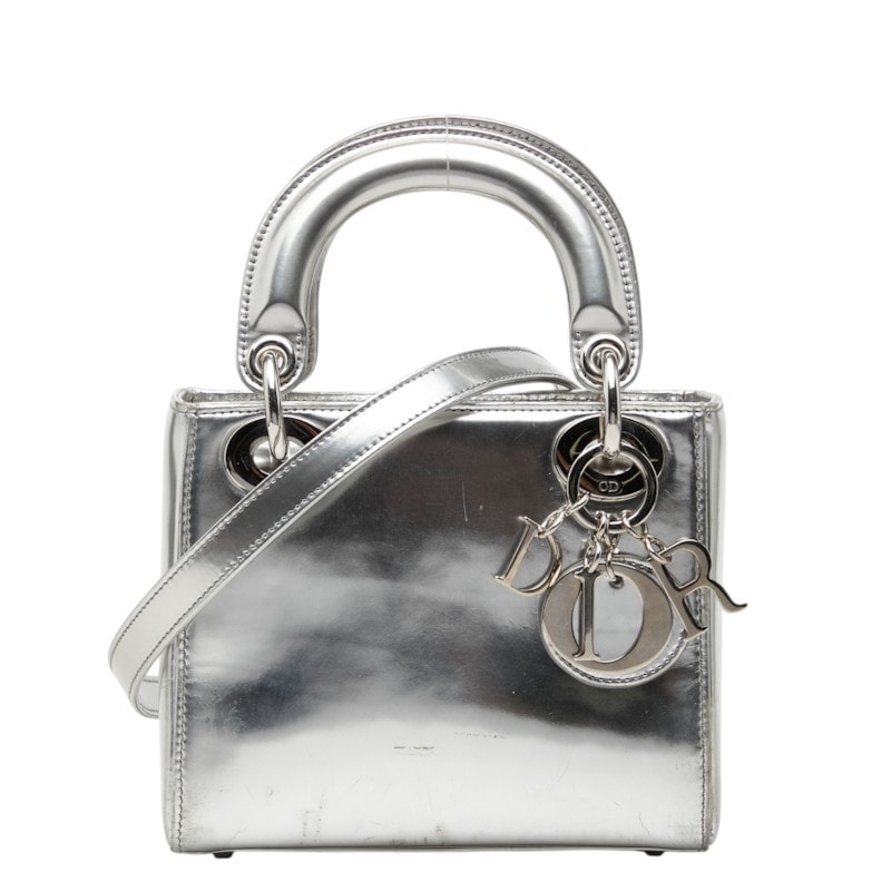 ディオール レディディオール ミニ ハンドバッグ ショルダーバッグ 2WAY シルバー パテントレザー レディース Dior 中古