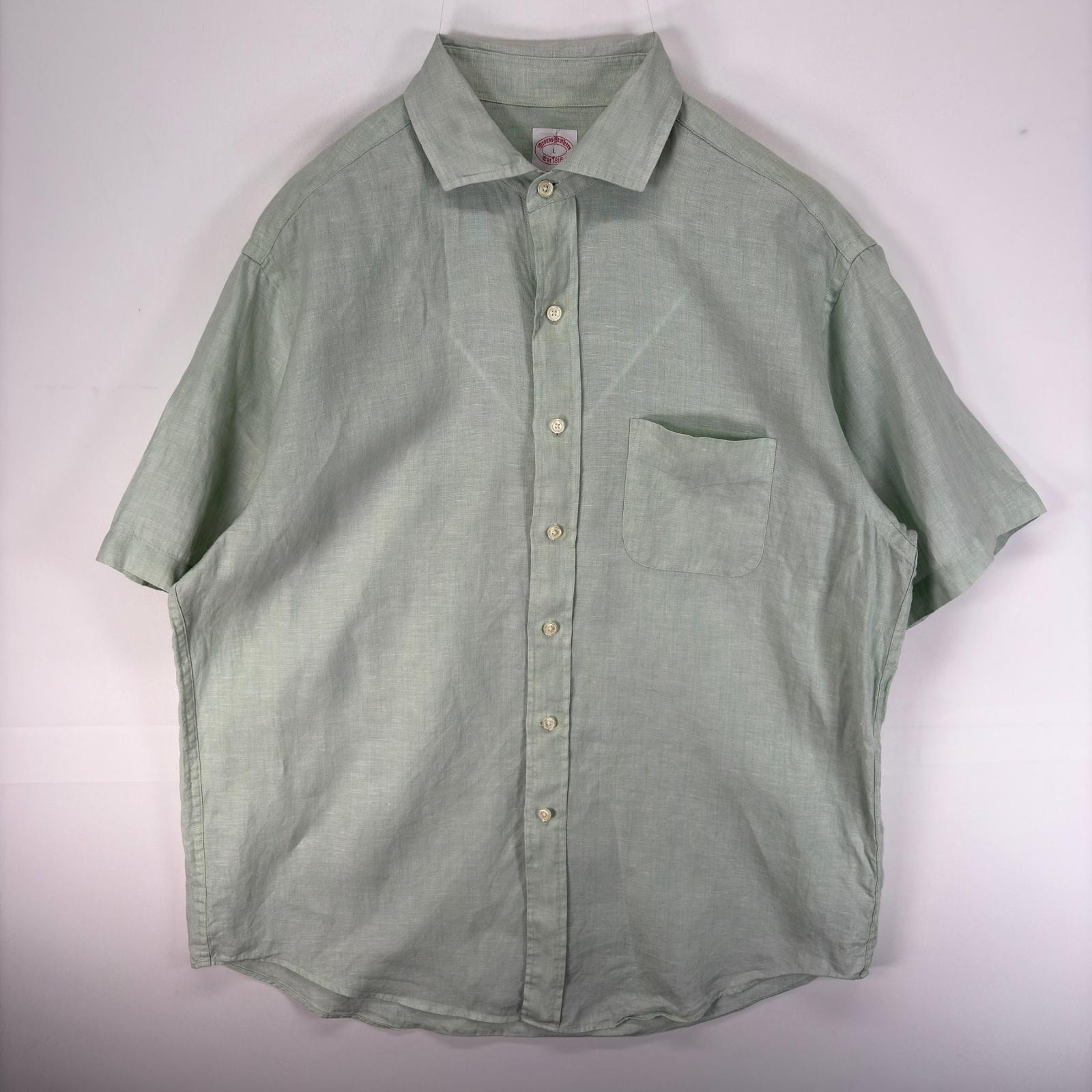 古着 ブルックスブラザーズ Brooks Brothers 半袖シャツ 胸ポケット L  グリーン系 無地 メンズ
