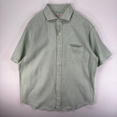 古着 ブルックスブラザーズ Brooks Brothers 半袖シャツ 胸ポケット L グリーン系 無地 メンズ